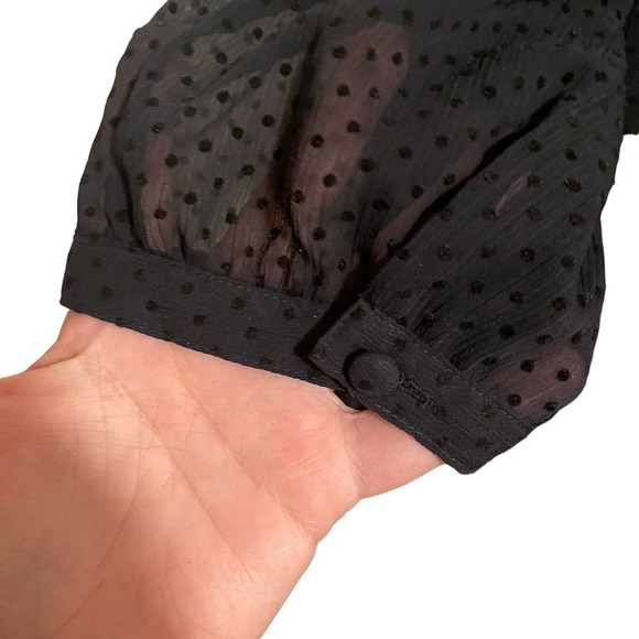 FOSSIL All Black Swiss Dot Semi Sheer Top w/Cape Sleeve - Picture 7 of 8